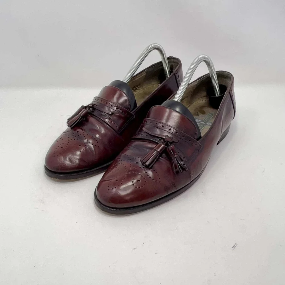 Florsheim 272 Series Mens 8 D Burgundy Leather Tassel Wingtip Loafers Italy Rare